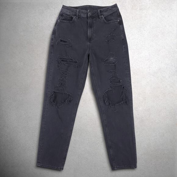 American Eagle Outfitters Denim - American Eagle Mom Jeans Women's 6 Black Distressed Destroyed Comfort Denim